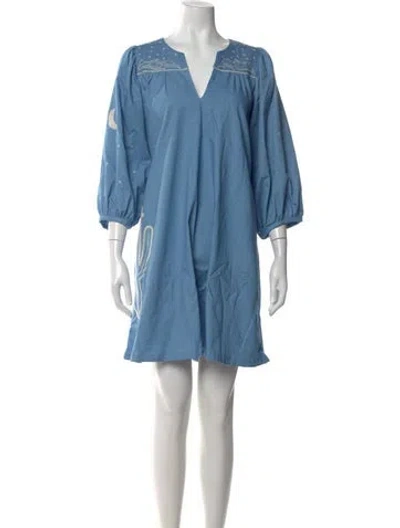 Pre-owned Mi Golondrina Printed Mini Dress In Blue