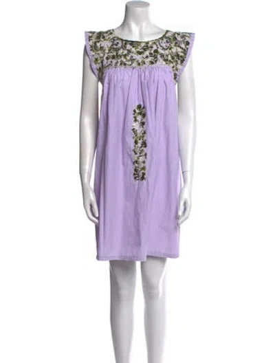 Pre-owned Mi Golondrina Printed Mini Dress In Purple