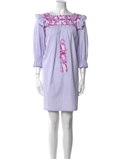 Pre-owned Mi Golondrina Printed Mini Dress In Purple
