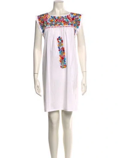 Pre-owned Mi Golondrina Printed Mini Dress In White