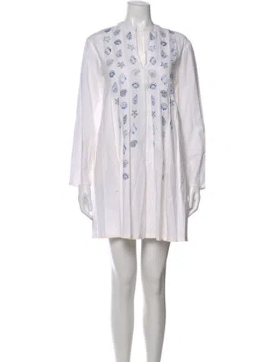 Pre-owned Mi Golondrina Printed Mini Dress In White