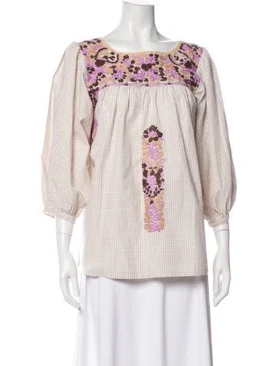 Pre-owned Mi Golondrina Printed Square Neckline Blouse In Neutral