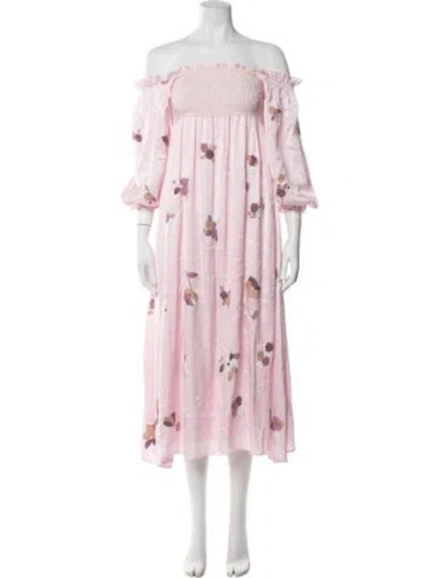 Pre-owned Mi Golondrina Satin Midi Length Dress In Pink