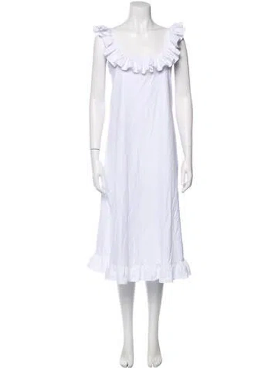 Pre-owned Mi Golondrina Scoop Neck Midi Length Dress In White