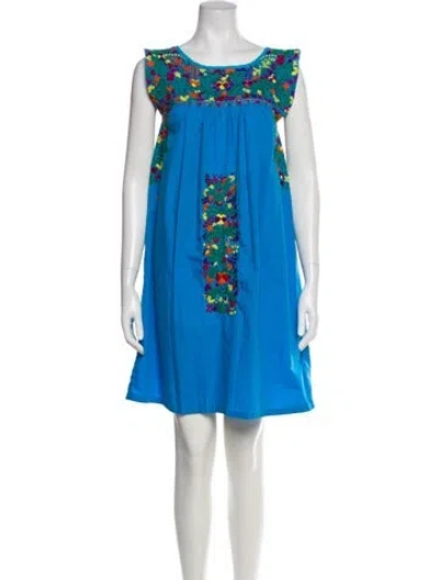 Pre-owned Mi Golondrina Scoop Neck Mini Dress In Blue