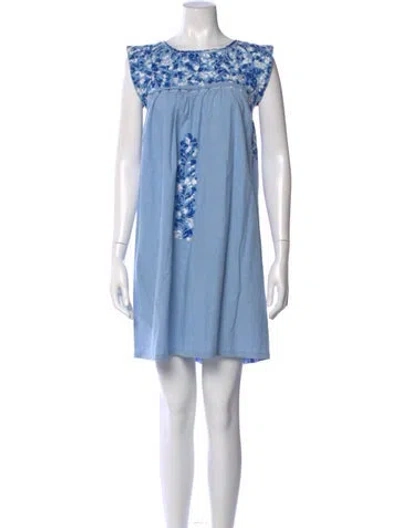 Pre-owned Mi Golondrina Scoop Neck Mini Dress In Blue