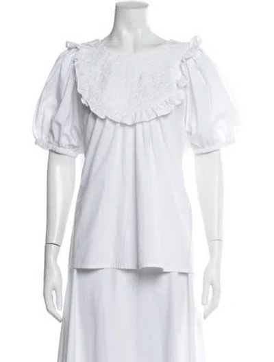 Pre-owned Mi Golondrina Scoop Neck Short Sleeve Blouse In White