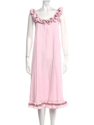Pre-owned Mi Golondrina Square Neckline Midi Length Dress In Pink