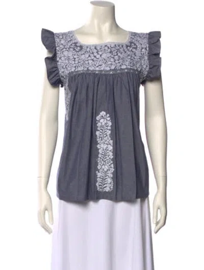 Pre-owned Mi Golondrina Square Neckline Short Sleeve Blouse In Multi