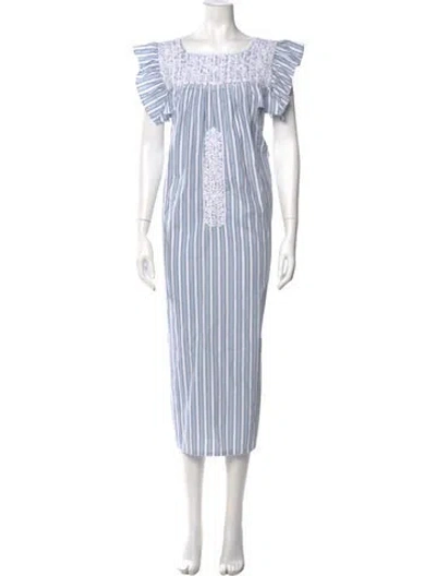 Pre-owned Mi Golondrina Striped Long Dress In Blue