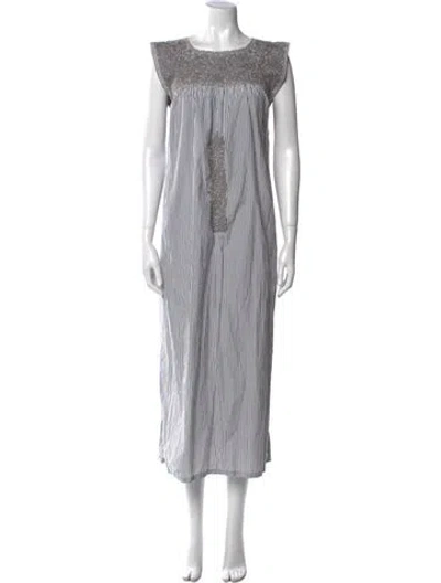 Pre-owned Mi Golondrina Striped Long Dress In Blue