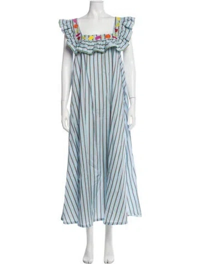 Pre-owned Mi Golondrina Striped Long Dress In Blue