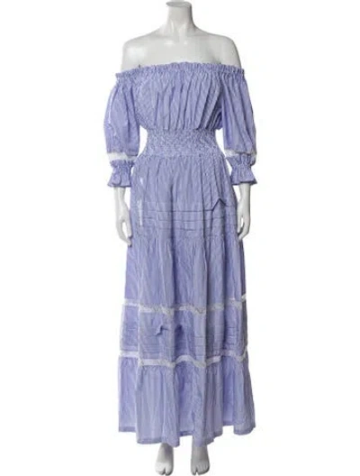 Pre-owned Mi Golondrina Striped Long Dress In Blue