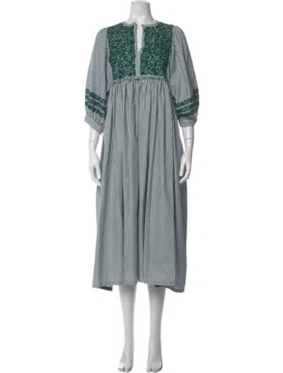 Pre-owned Mi Golondrina Striped Long Dress In Blue