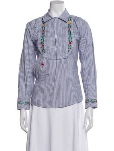 Pre-owned Mi Golondrina Striped Long Sleeve Blouse In Blue
