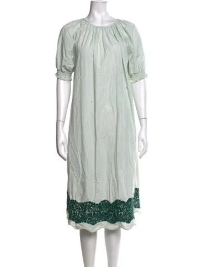 Pre-owned Mi Golondrina Striped Midi Length Dress In Green