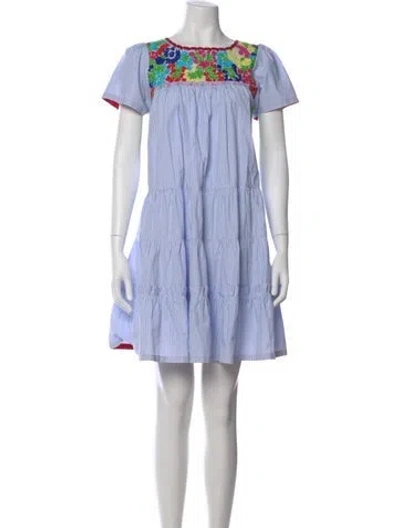 Pre-owned Mi Golondrina Striped Mini Dress In Blue