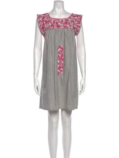 Pre-owned Mi Golondrina Striped Mini Dress In Gray