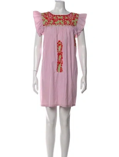 Pre-owned Mi Golondrina Striped Mini Dress In Red