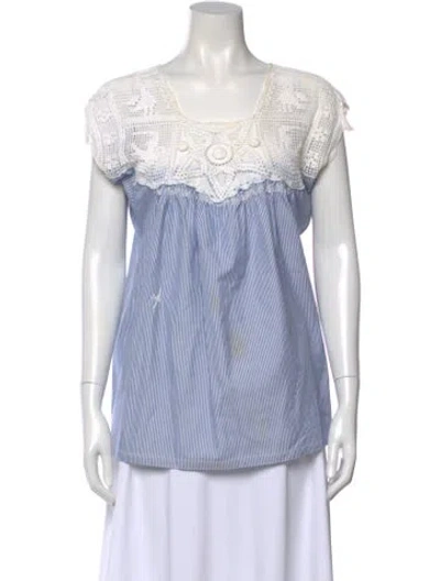 Pre-owned Mi Golondrina Striped Square Neckline Blouse In Blue