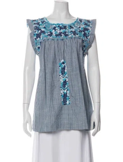Pre-owned Mi Golondrina Striped Square Neckline Blouse In Blue