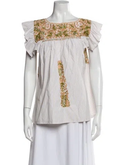 Pre-owned Mi Golondrina Striped Square Neckline Blouse In Multi