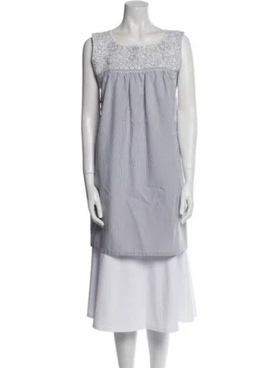 Pre-owned Mi Golondrina Striped Square Neckline Tunic In White