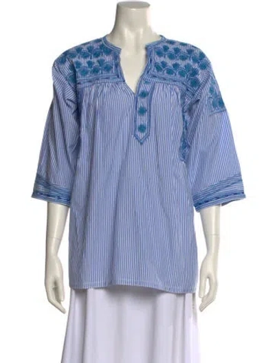 Pre-owned Mi Golondrina Striped V-neck Blouse In Multi