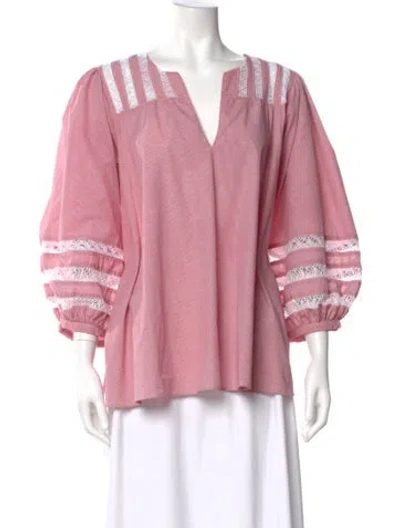Pre-owned Mi Golondrina Striped V-neck Blouse In Pink