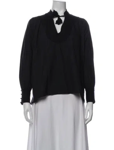 Pre-owned Mi Golondrina Tie Neck Long Sleeve Blouse In Black