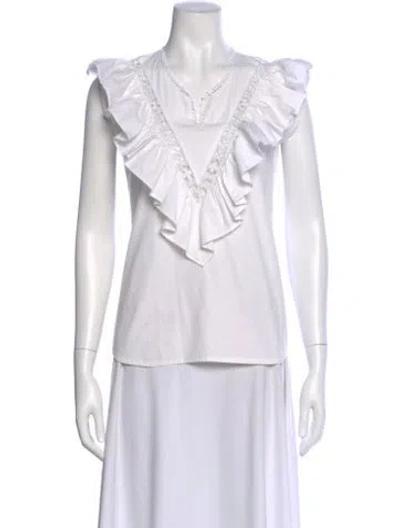 Pre-owned Mi Golondrina V-neck Sleeveless Blouse In White