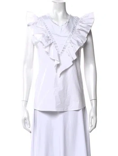 Pre-owned Mi Golondrina V-neck Sleeveless Blouse In White