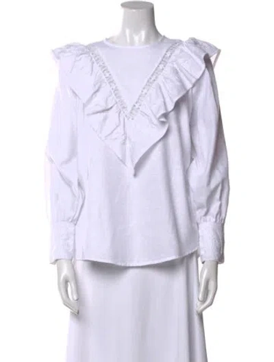 Pre-owned Mi Golondrina V-neck Three-quarter Sleeve Blouse In White