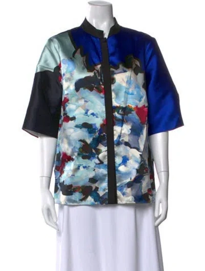 Pre-owned Mi Jong Lee Floral Print Short Sleeve Top In Blue