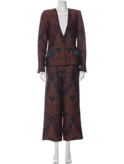 Pre-owned Mi Jong Lee Patterned Pant Set In Green