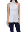 Mi Jong Lee Satin One Shoulder Bias With Scarf Top In Grey In Gray