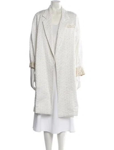 Pre-owned Mi Jong Lee Tweed Pattern Coat In White