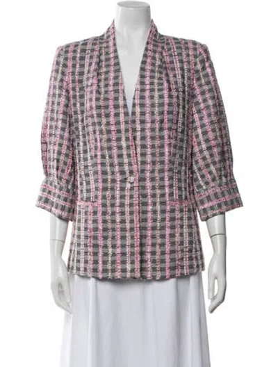 Pre-owned Mi Jong Lee Tweed Pattern Jacket In White
