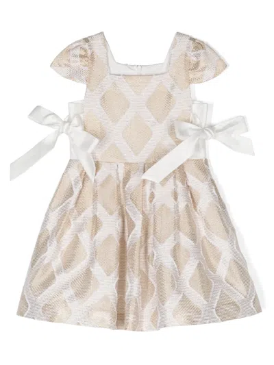 Mi Mi Sol Kids' Bow-detailing Mesh Flared Dress In Neutrals