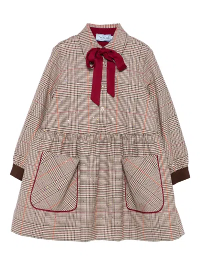 Mi Mi Sol Babies' Check Bow-detail Dress In Brown