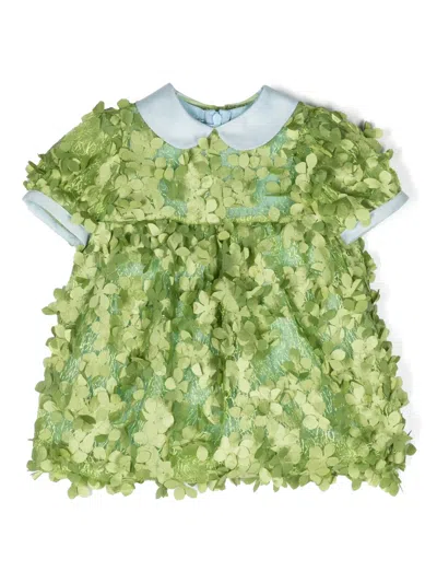 Mi Mi Sol Babies' Floral-appliqué Flared Dress In Green