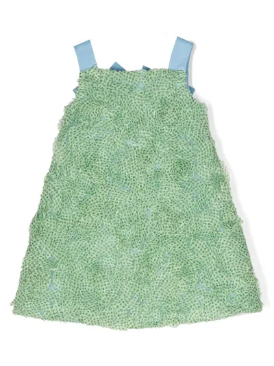 Mi Mi Sol Kids' Floral-appliqué Flared Dress In Green