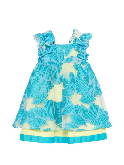 Mi Mi Sol Kids' Floral-embroidered Ruffled Dress In Blue
