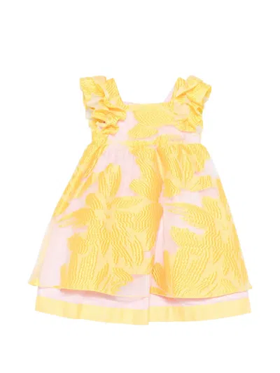 Mi Mi Sol Floral-embroidered Ruffled Dress In Yellow