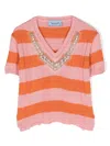 Mi Mi Sol Gem-embellished Knitted Top In Orange