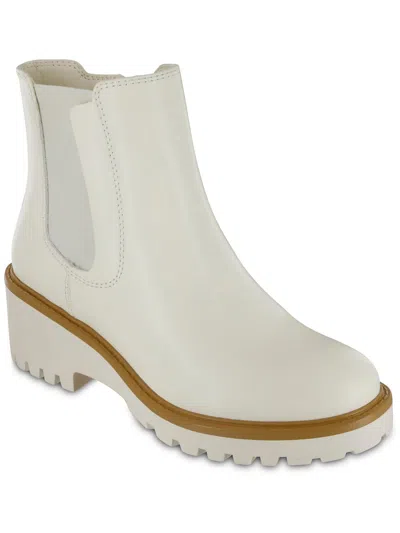 Mia Alejandro Womens Faux Leather Block Heel Ankle Boots In White