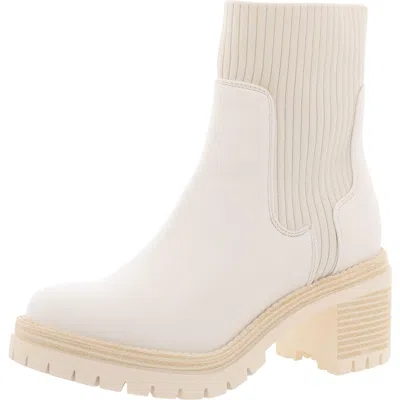 Mia Alonza Womens Lugged Sole Leather Chelsea Boots In White