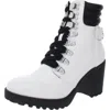 Mia Annamaria Womens Faux Leather Zip Up Combat & Lace-up Boots In White