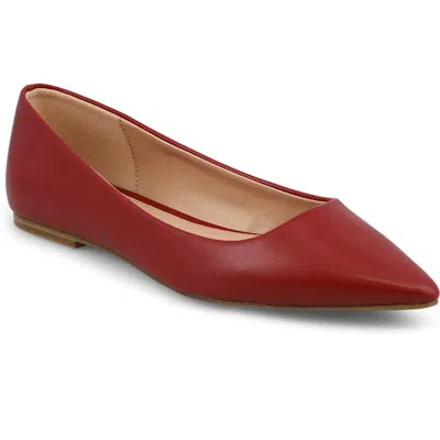 Mia Avi Pointed Toe Flat In Deep Red