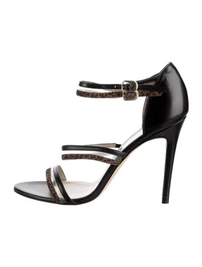 Pre-owned Mia Becar Leather Animal Print Sandals In Black